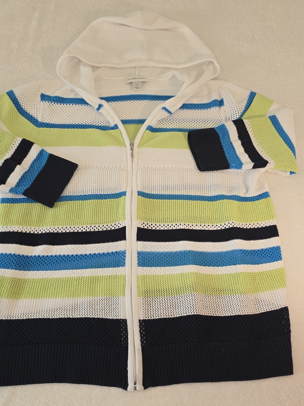 Christopher Banks Women's Crochet Zip Up Hoodie 3/4 Sleeve Size XL Beachy Cool